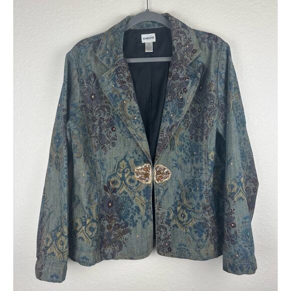Chico’s Jackets & Blazers - Chico’s Embellished Denim Blazer Women’s
 Size 12